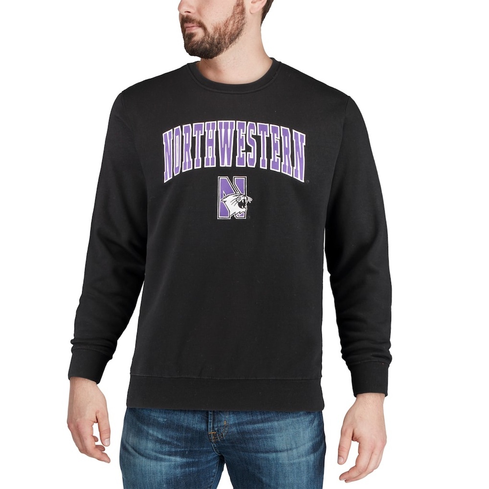 Men's Colosseum Black Northwestern Wildcats Arch & Logo Crew Neck Sweatshirt L